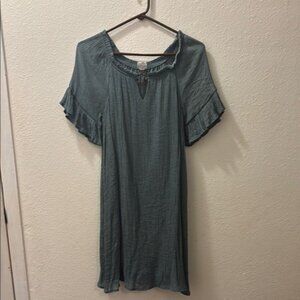 NAIF Blue Midi‎ Sundress with Ruffled Flutter Sleeves